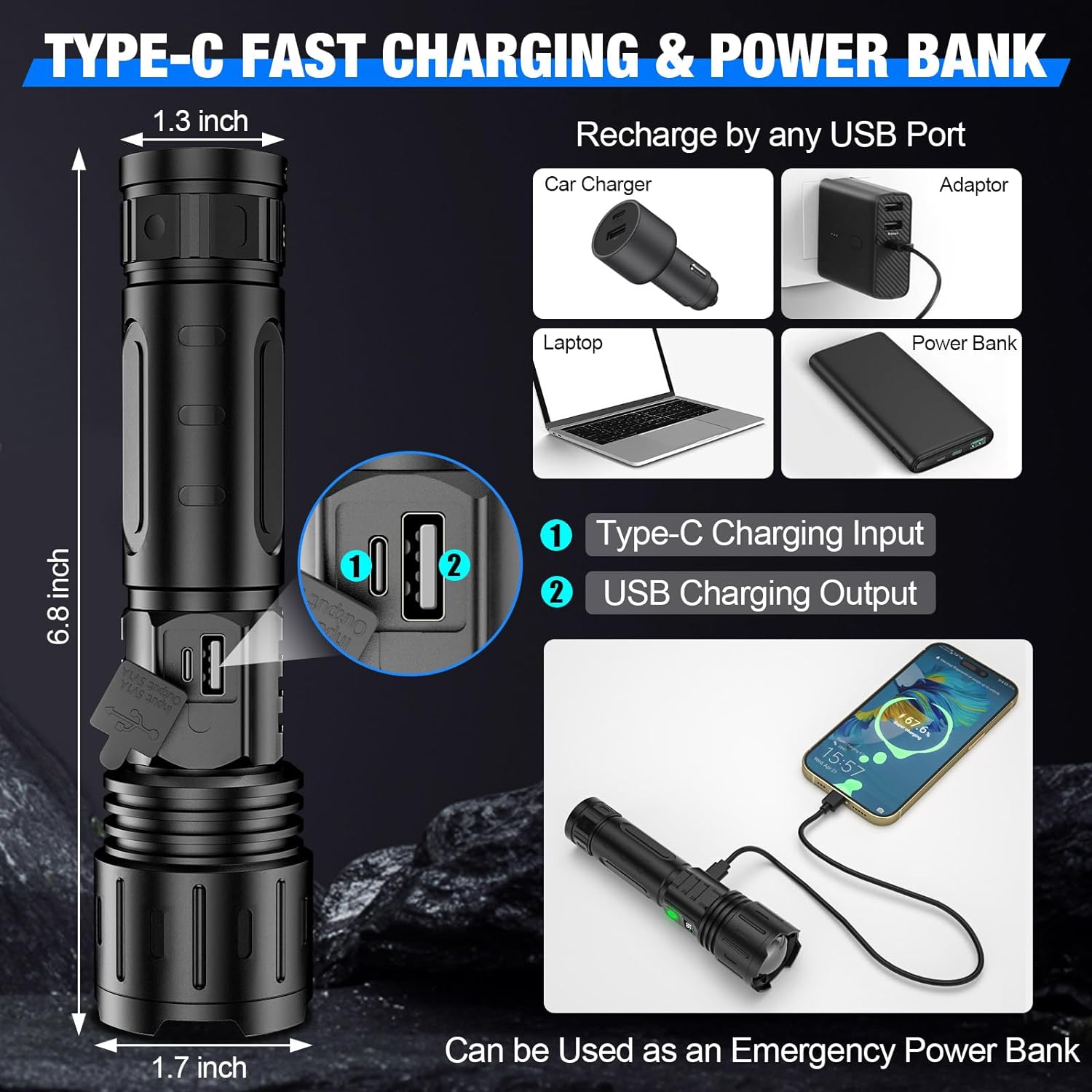 LED Handheld Flashlight Bright Portable Tactical Light
