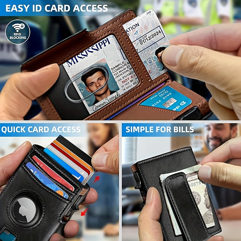 Metal RFID Wallet with Pop-Up Mechanism and Airtag Slot Wallet