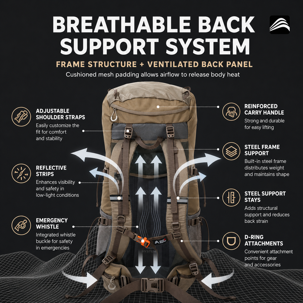 Hiking Backpack Large Capacity Waterproof Breathable Camping Bag