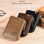 Men's Zipper Wallet Genuine Leather RFID Blocking Wallet