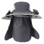 Fishing Hat with Dual Solar Fans USB Charging and Removable Sunshade