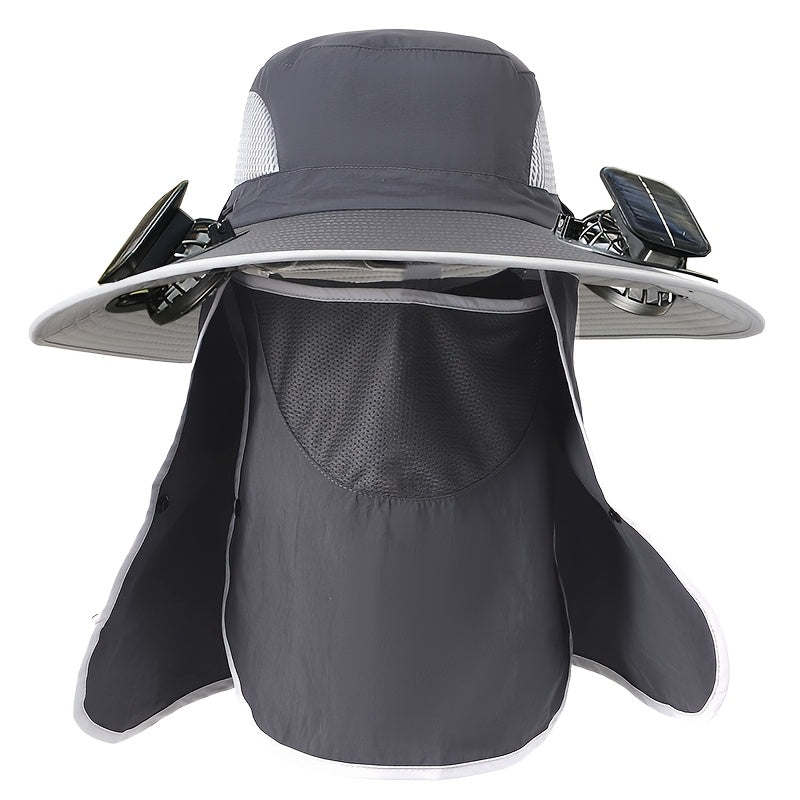 Fishing Hat with Dual Solar Fans USB Charging and Removable Sunshade