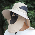 Men's Sun Hat with Removable Face and Neck Flap Adjustable Drawstring
