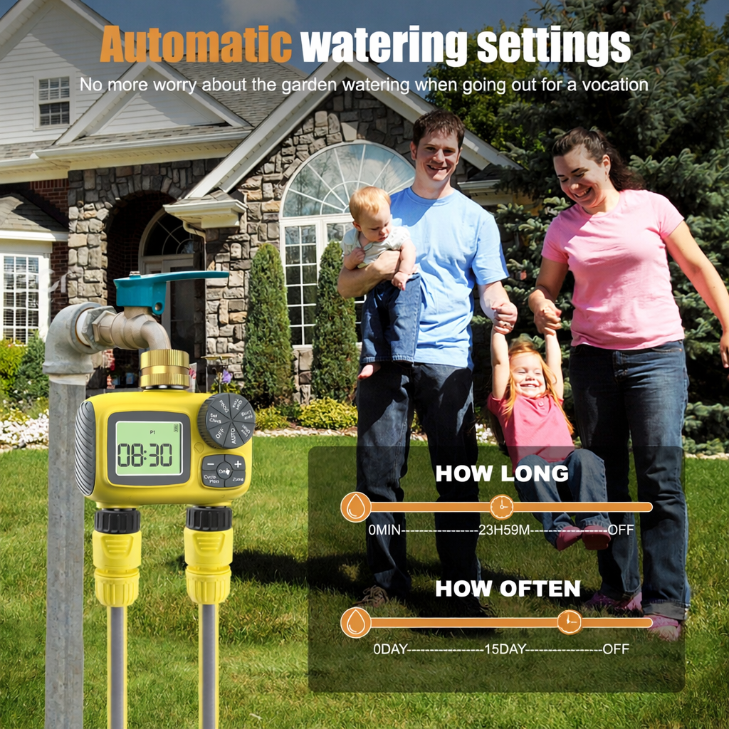 2-Zone Garden Hose Water Sprinkler Timer with Brass Swivel Irrigation Controller