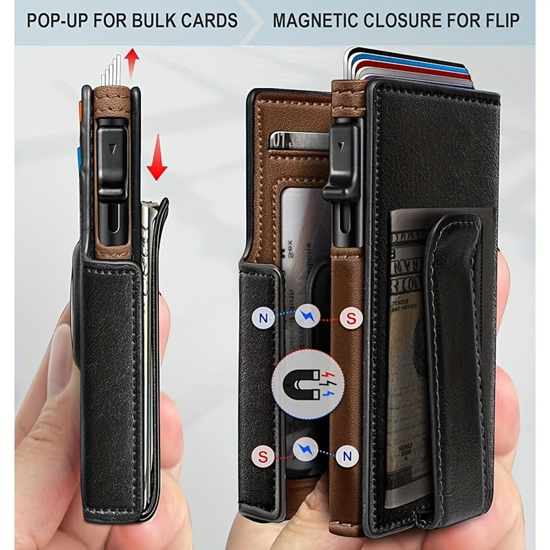 Metal RFID Wallet with Pop-Up Mechanism and Airtag Slot Wallet