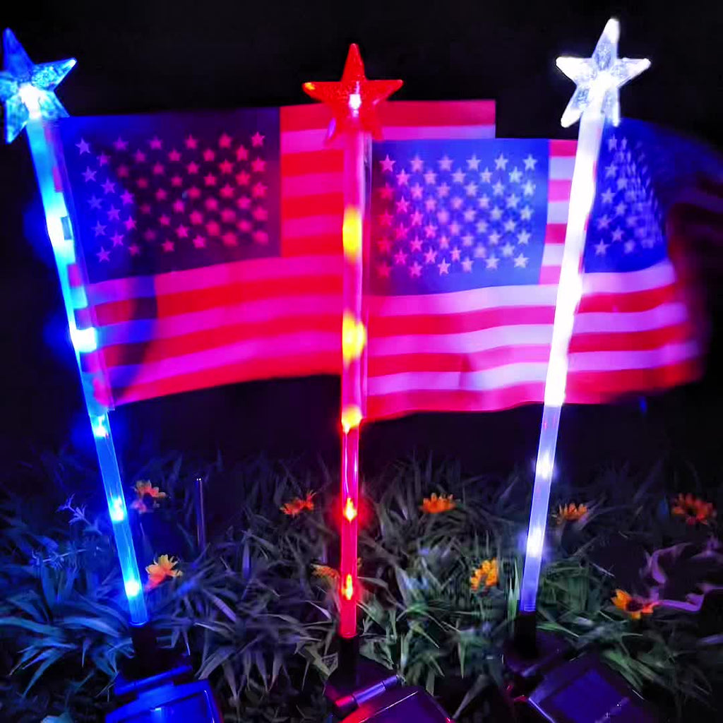 3 Pack Solar Flag Shaped Outdoor Garden Landscape LED Lights