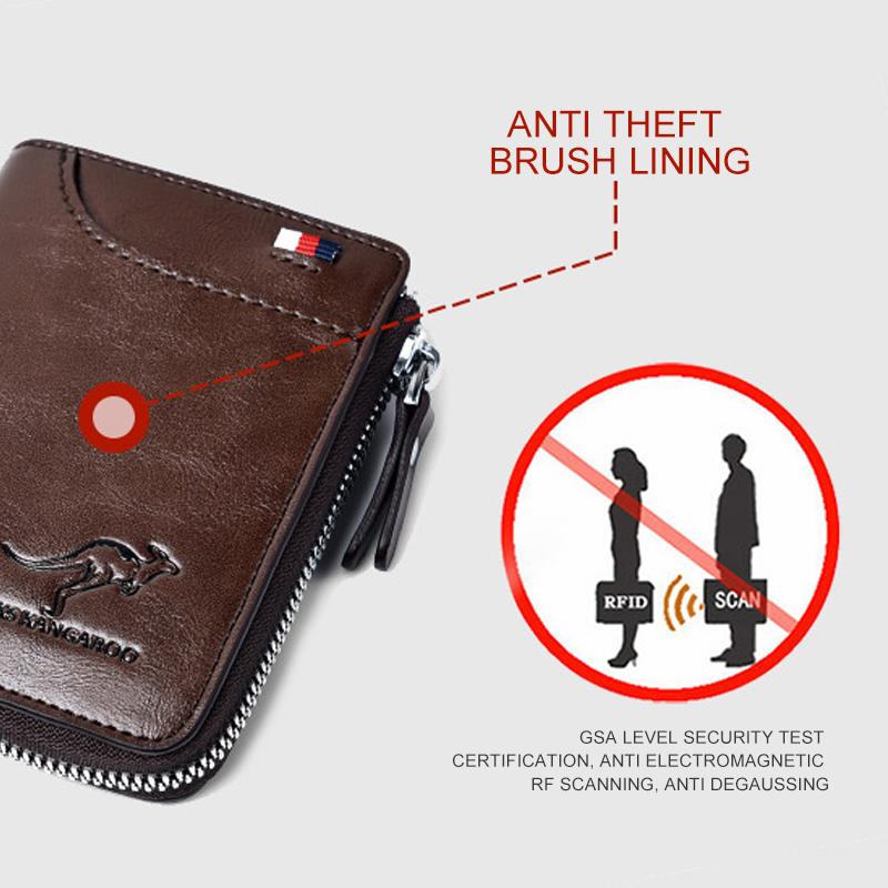 Men's Zipper Wallet Genuine Leather RFID Blocking Wallet
