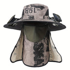 Fishing Hat with Dual Solar Fans USB Charging and Removable Sunshade