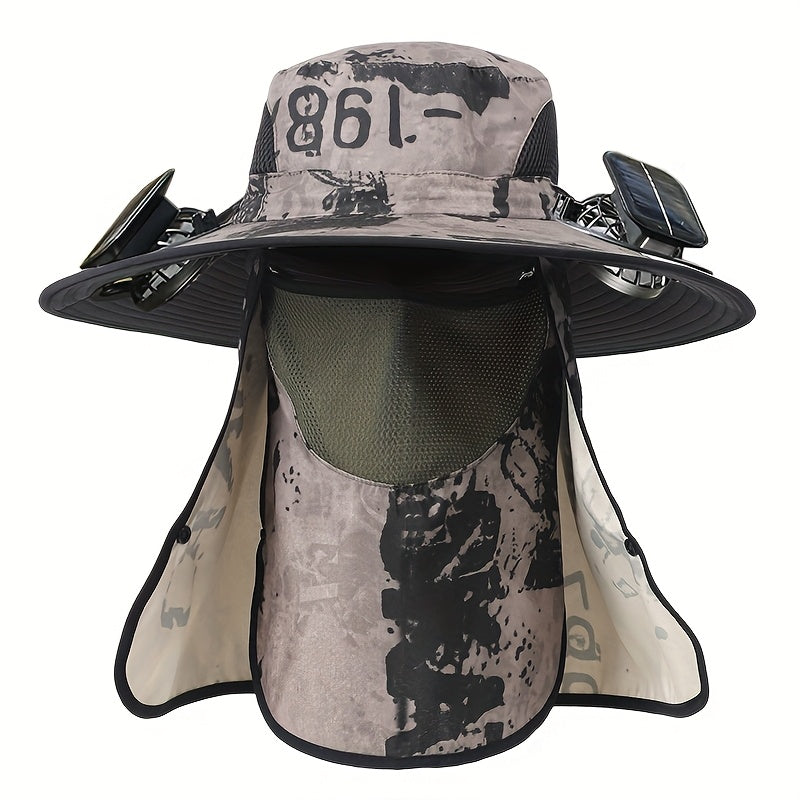 Fishing Hat with Dual Solar Fans USB Charging and Removable Sunshade