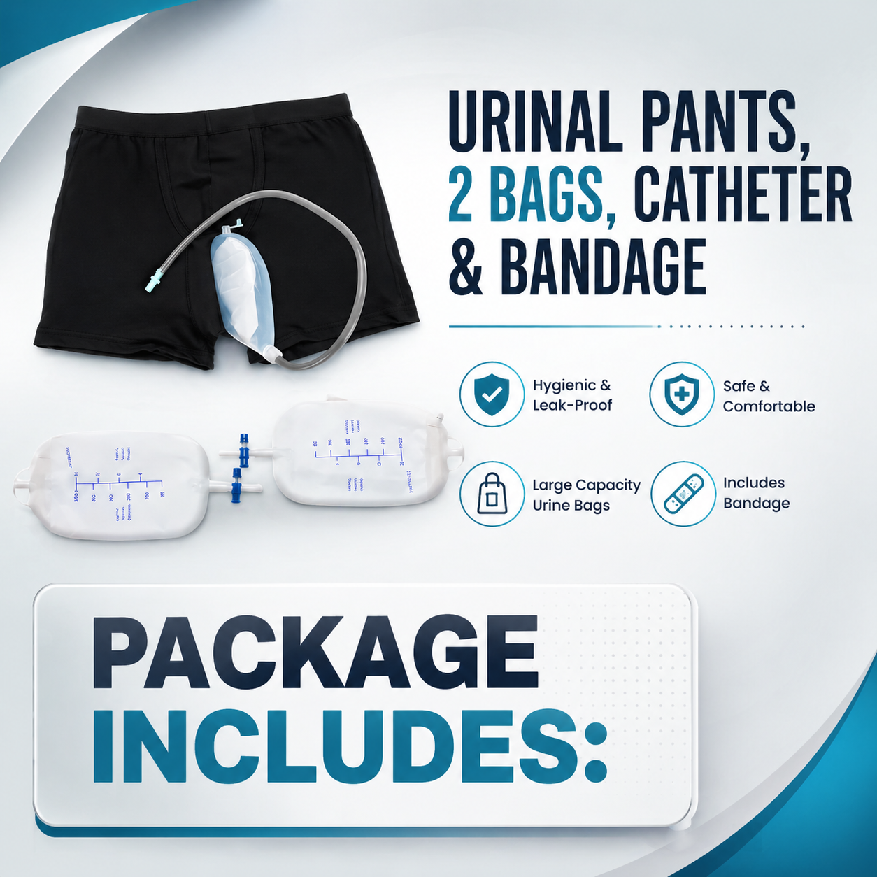 Portable Male Urinal Pants with Drainage Bag Adult Underwear