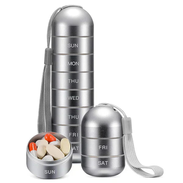 7 Day Aluminum Portable Pill Organizer Medicine Container Box