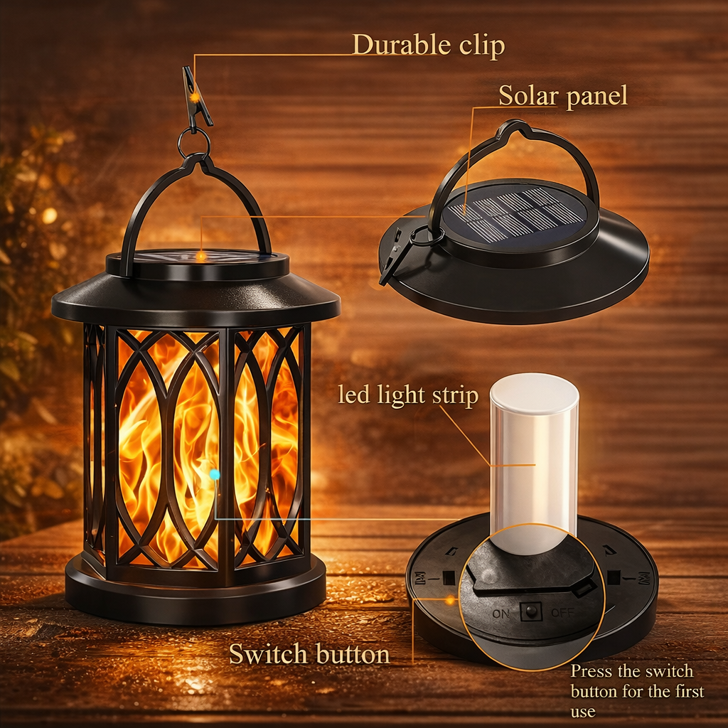 Hanging Outdoor LED Flame Lantern Waterproof Fire Effect Light