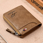 Men's Zipper Wallet Genuine Leather RFID Blocking Wallet