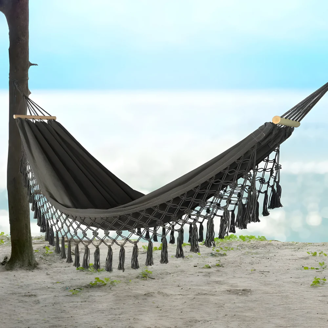 Hammock with Wooden Spreader Bars Hanging Bed Indoor Outdoor