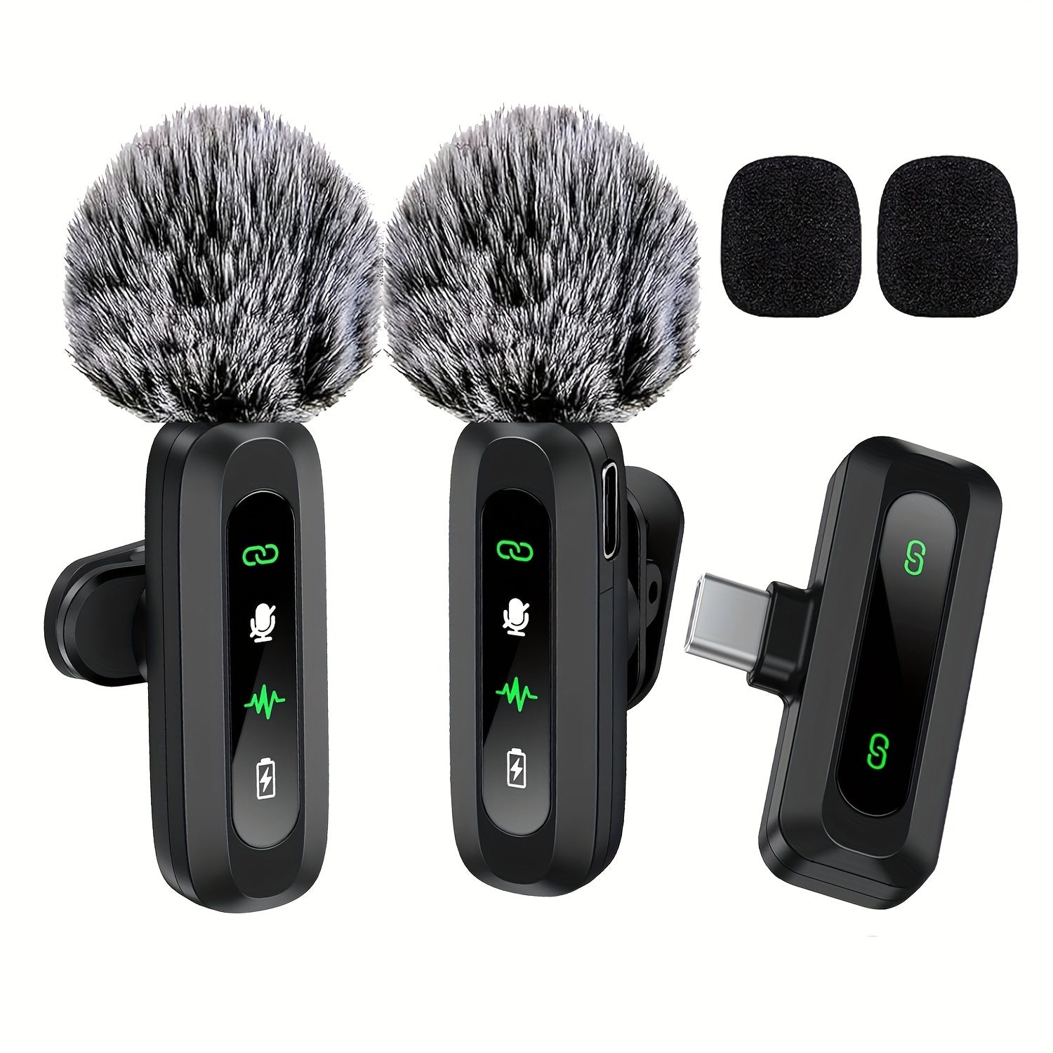 Wireless Lavalier Microphone Dual USB-C Receiver Recording System