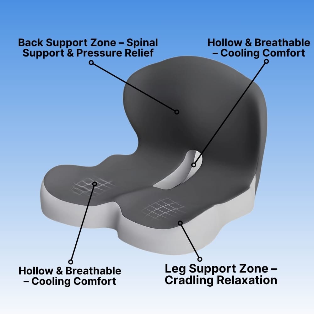 Memory Foam Seat Cushion Ergonomic Tailbone Support for Back Pain Relief