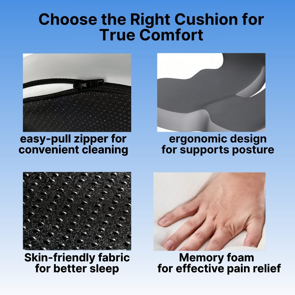 Memory Foam Seat Cushion Ergonomic Tailbone Support for Back Pain Relief