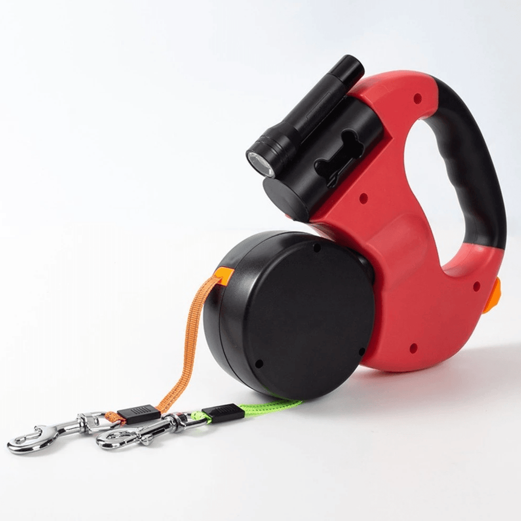 Retractable Dual Dog Leash with Anti-Tangle Swivel and Built-in Torch 4m