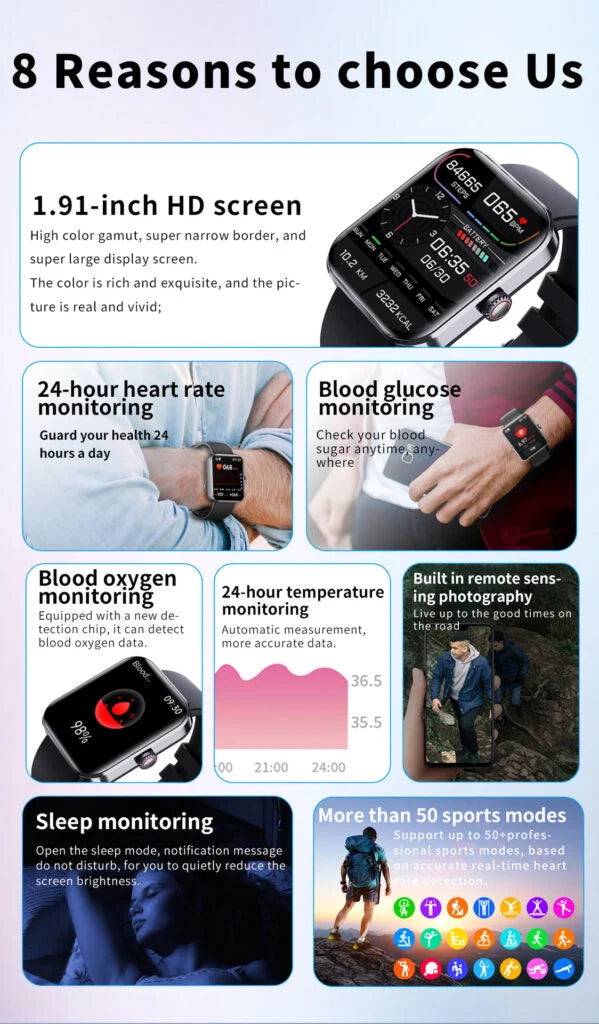Blood Glucose Monitoring Smartwatch with Health Tracker