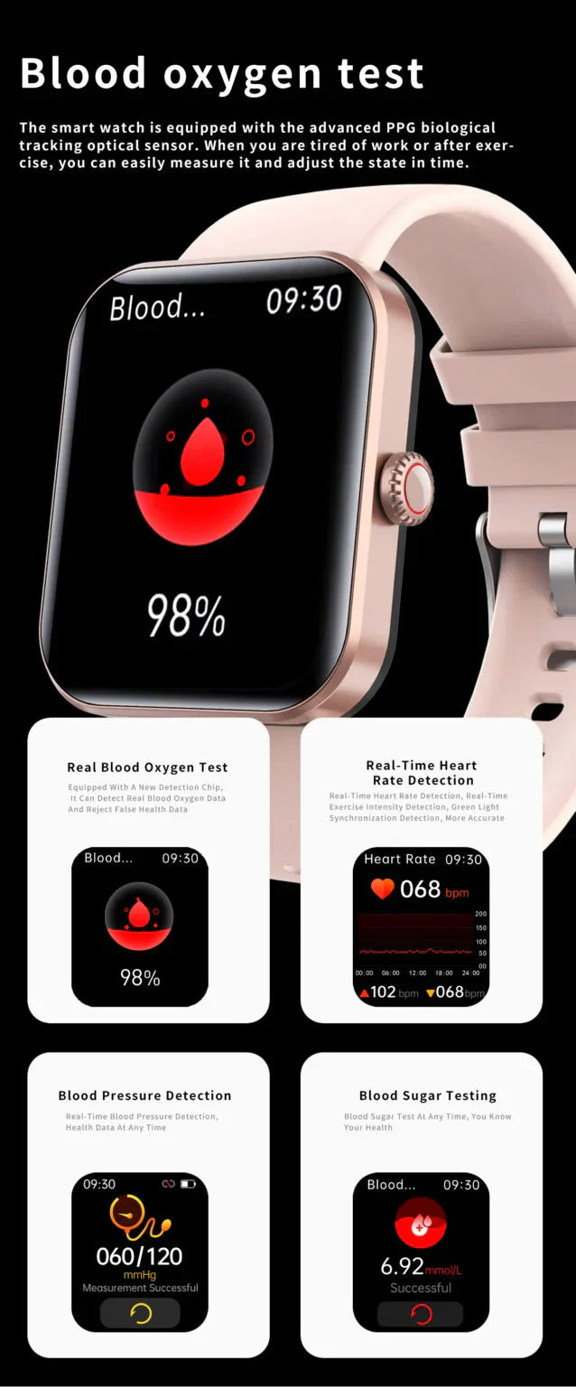 Blood Glucose Monitoring Smartwatch with Health Tracker