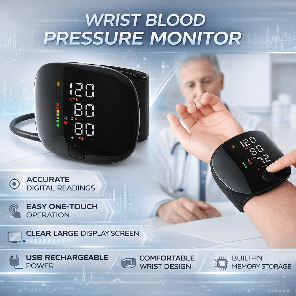 Wrist Digital Blood Pressure Monitor USB Rechargeable