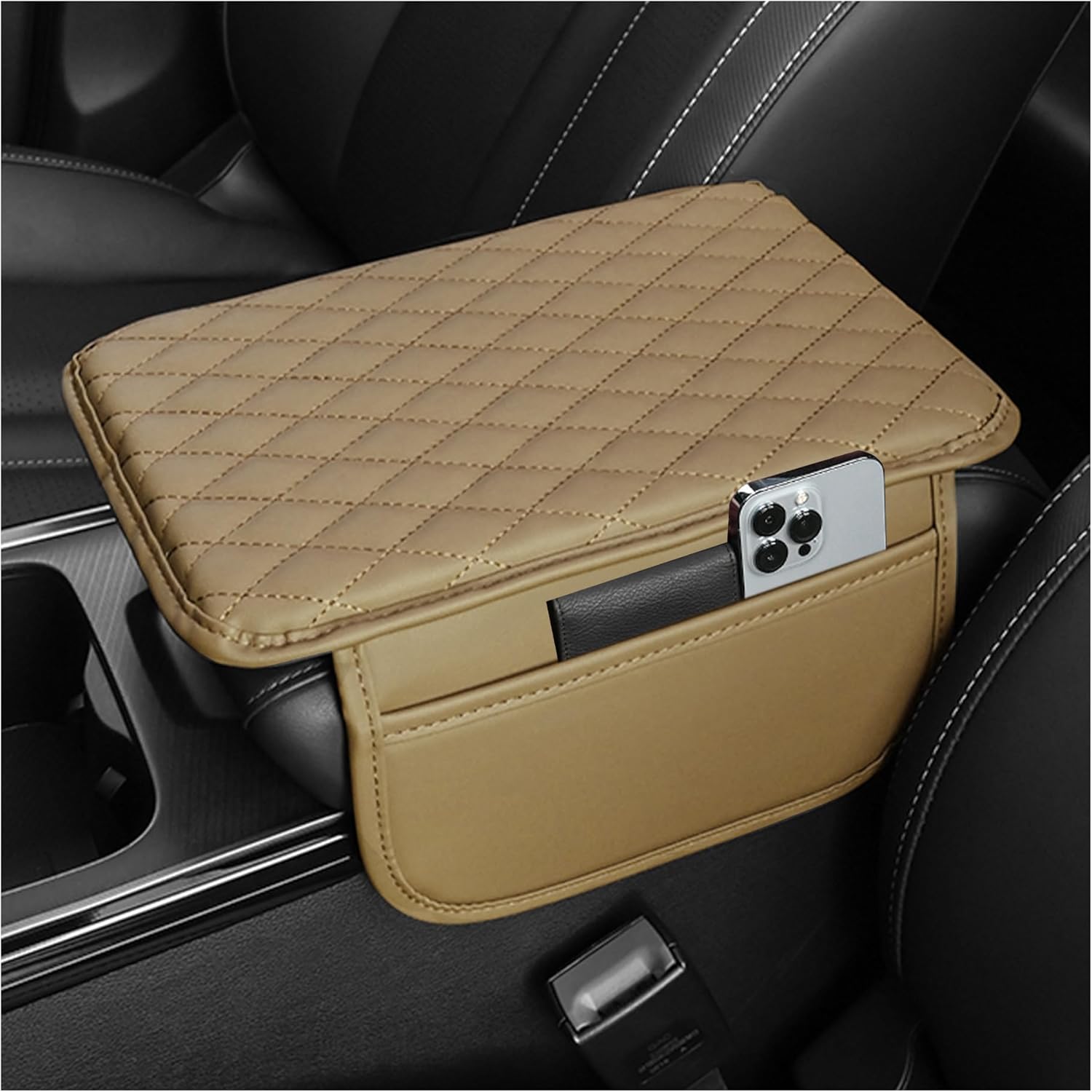 Car Armrest Storage Cover with Adjustable Organizer Pockets