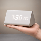 LED Digital Alarm Clock Wooden Square Adjustable Display