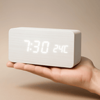 LED Digital Alarm Clock Wooden Square Adjustable Display