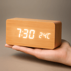 LED Digital Alarm Clock Wooden Square Adjustable Display