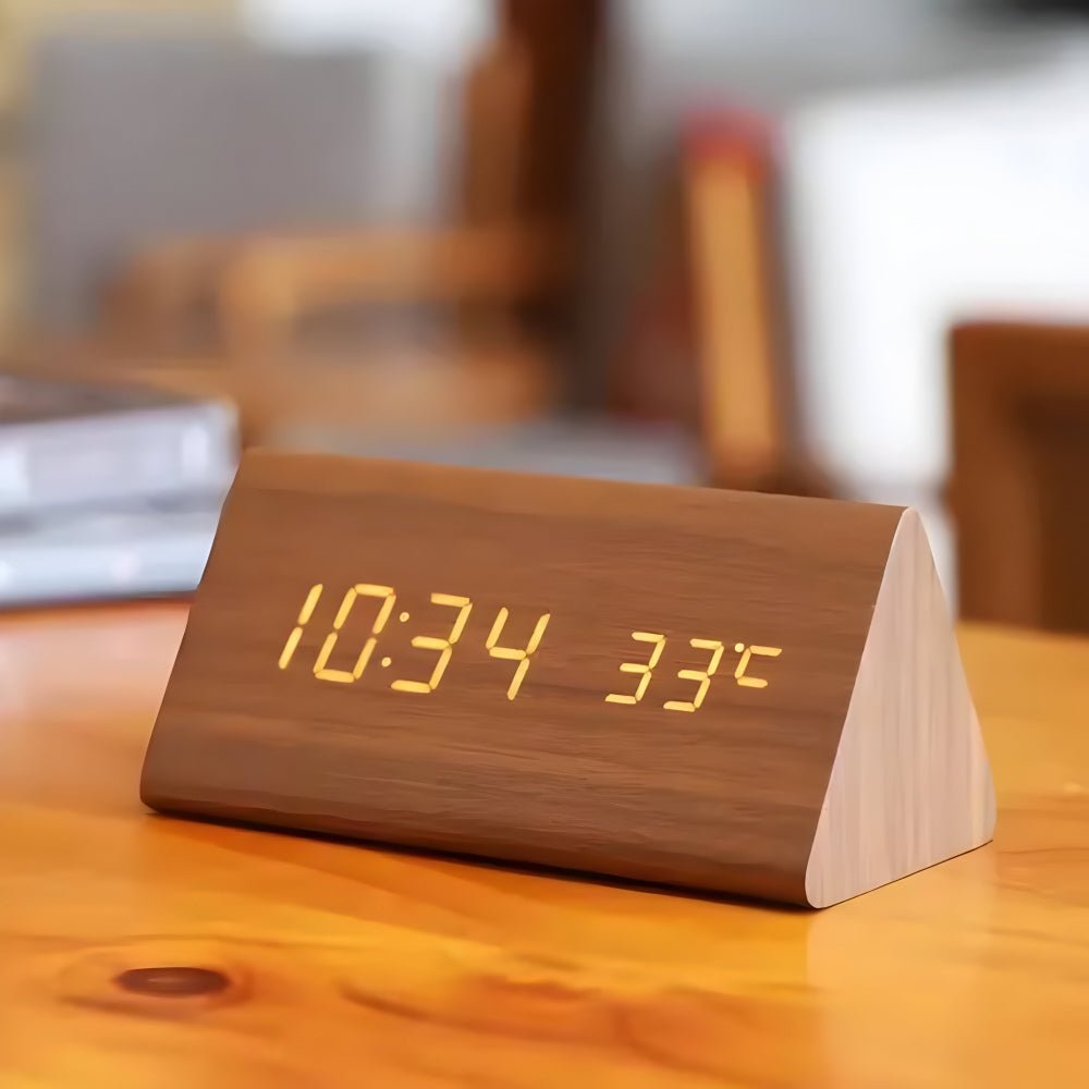 LED Digital Alarm Clock Wooden Square Adjustable Display
