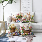 Square Cushion Covers Set 4 Pieces Easter Floral Bunny Pillow Cases