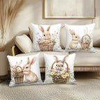 Square Cushion Covers Set 4 Pieces Easter Floral Bunny Pillow Cases