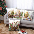 Square Cushion Covers Set 4 Pieces Easter Floral Bunny Pillow Cases