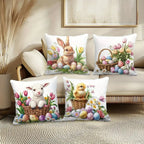 Square Cushion Covers Set 4 Pieces Easter Floral Bunny Pillow Cases
