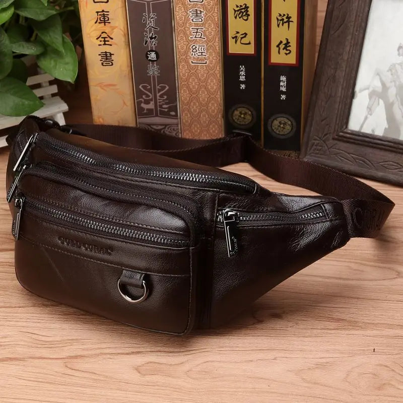 Leather Waist Bag Men Large Capacity Fanny Pack Belt Crossbody Bag
