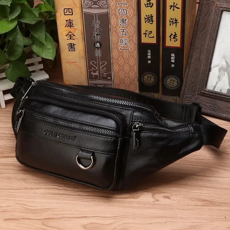 Leather Waist Bag Men Large Capacity Fanny Pack Belt Crossbody Bag