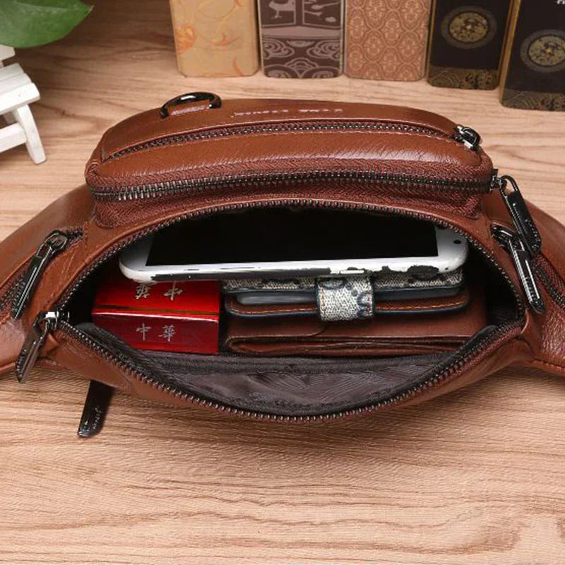 Leather Waist Bag Men Large Capacity Fanny Pack Belt Crossbody Bag