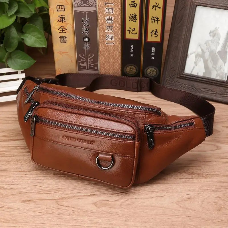 Leather Waist Bag Men Large Capacity Fanny Pack Belt Crossbody Bag