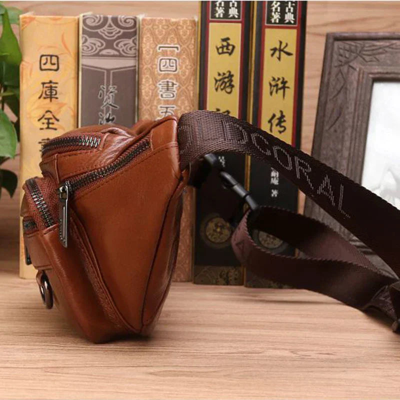 Leather Waist Bag Men Large Capacity Fanny Pack Belt Crossbody Bag