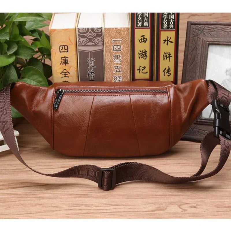 Leather Waist Bag Men Large Capacity Fanny Pack Belt Crossbody Bag