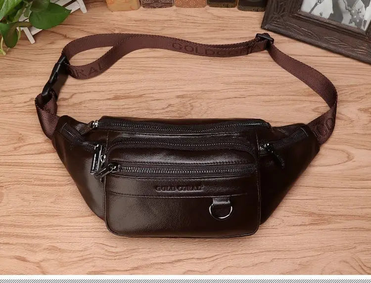 Leather Waist Bag Men Large Capacity Fanny Pack Belt Crossbody Bag
