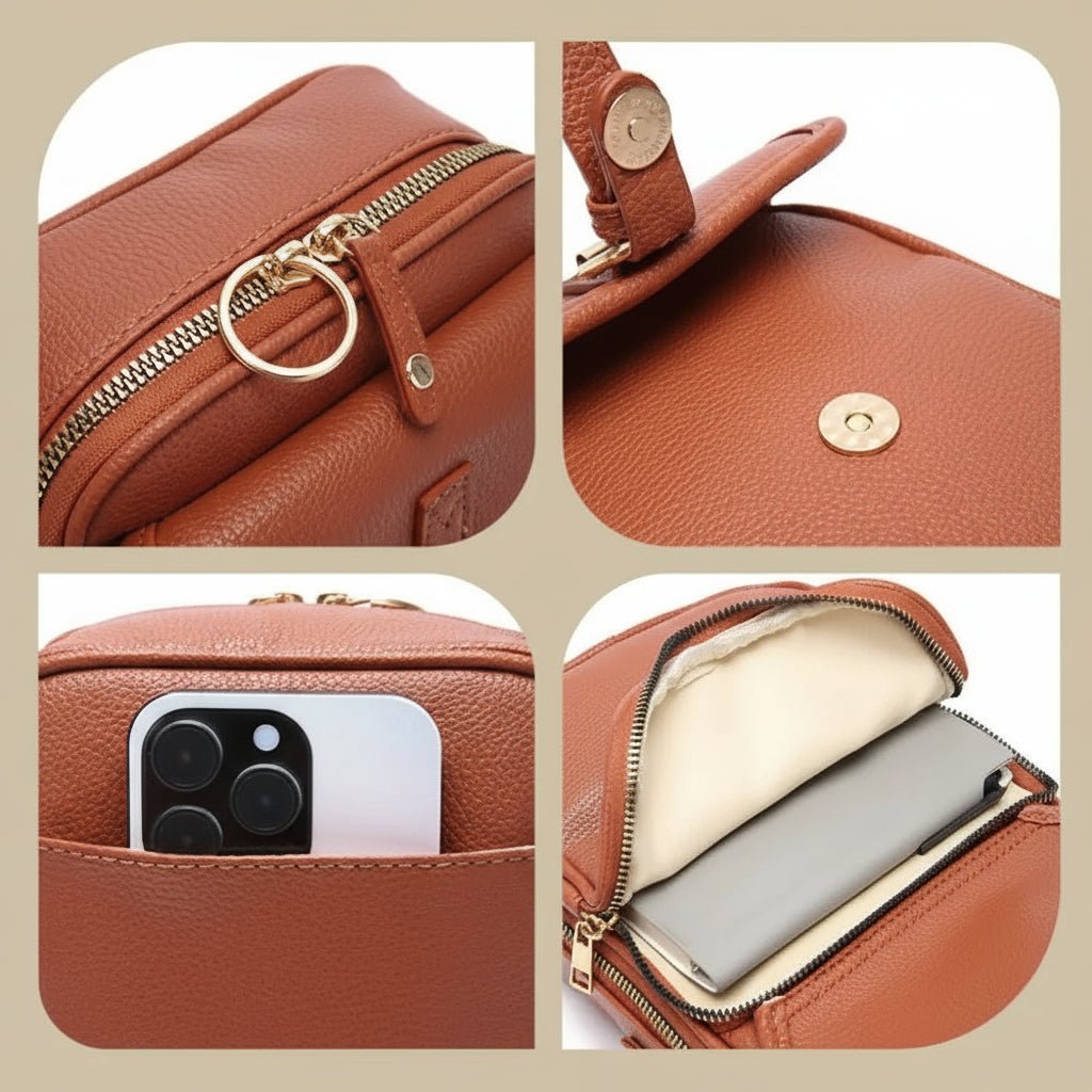 Leather Crossbody Bag Square Compact Anti Theft Crossbody Bag