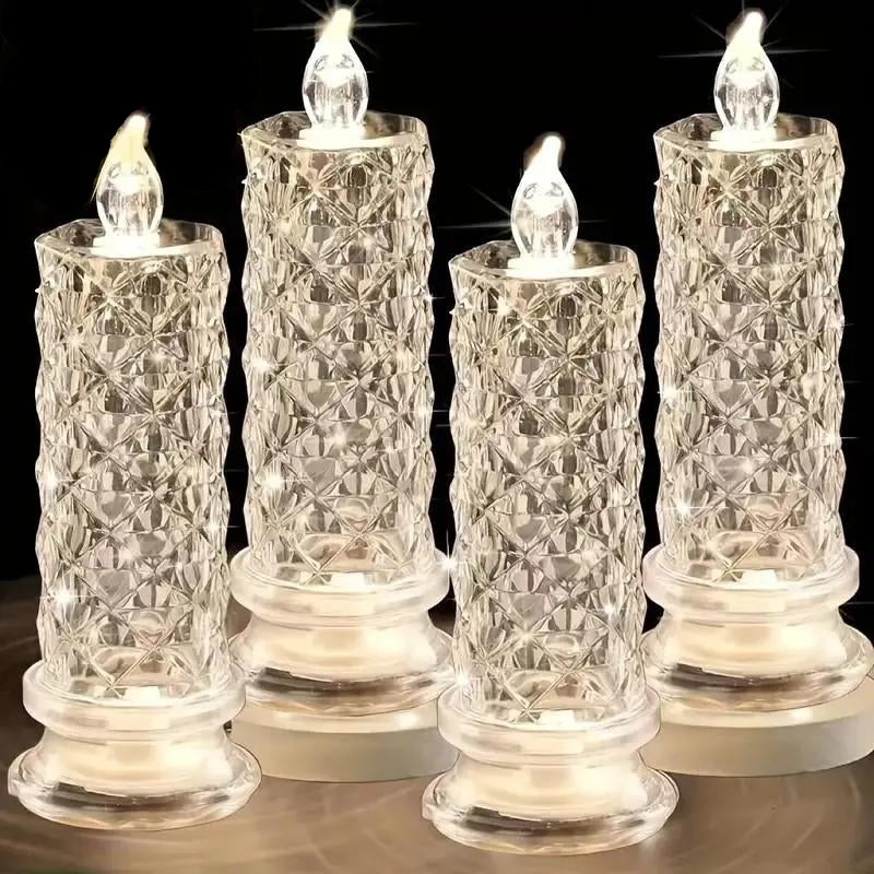 LED Pillar Candles Set of 4 Battery Operated Flameless Lights