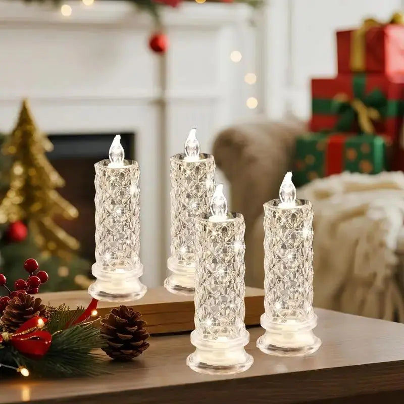LED Pillar Candles Set of 4 Battery Operated Flameless Lights