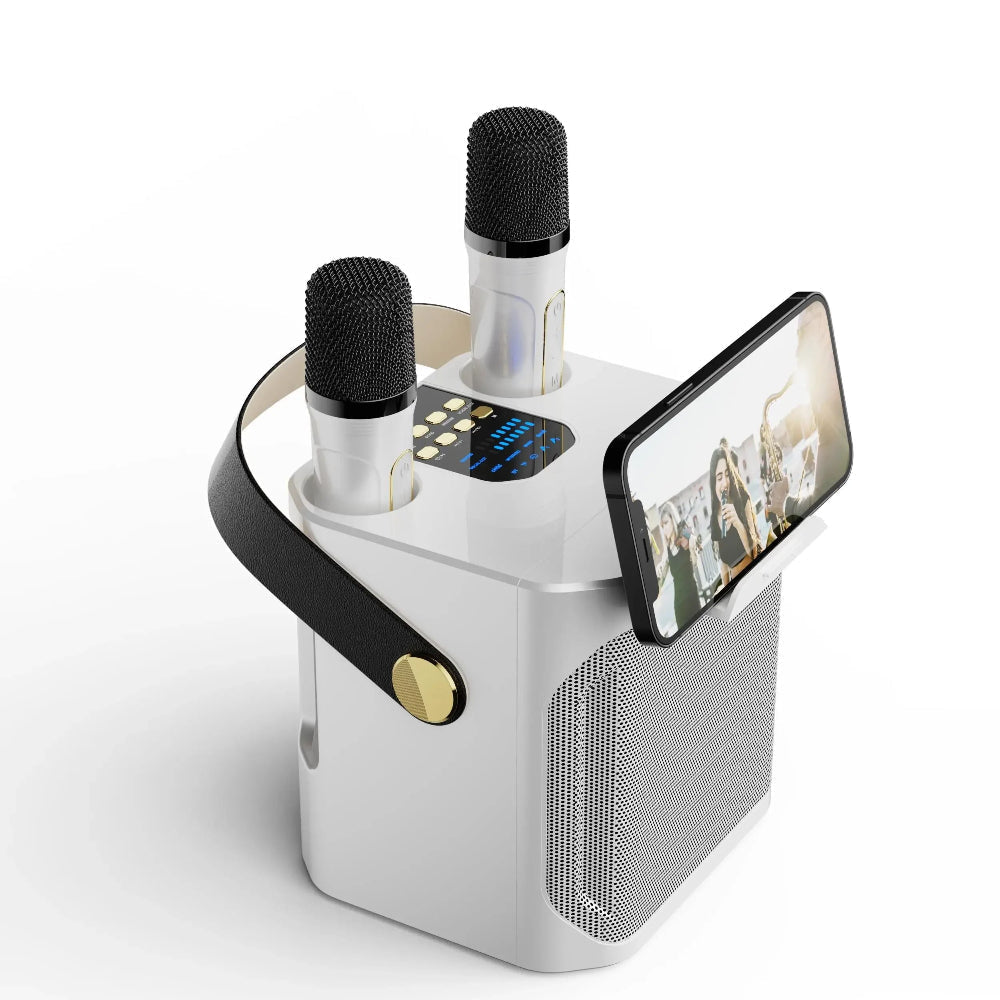 Portable Karaoke Speaker with Dual Wireless Microphones and 360 Degree Sound