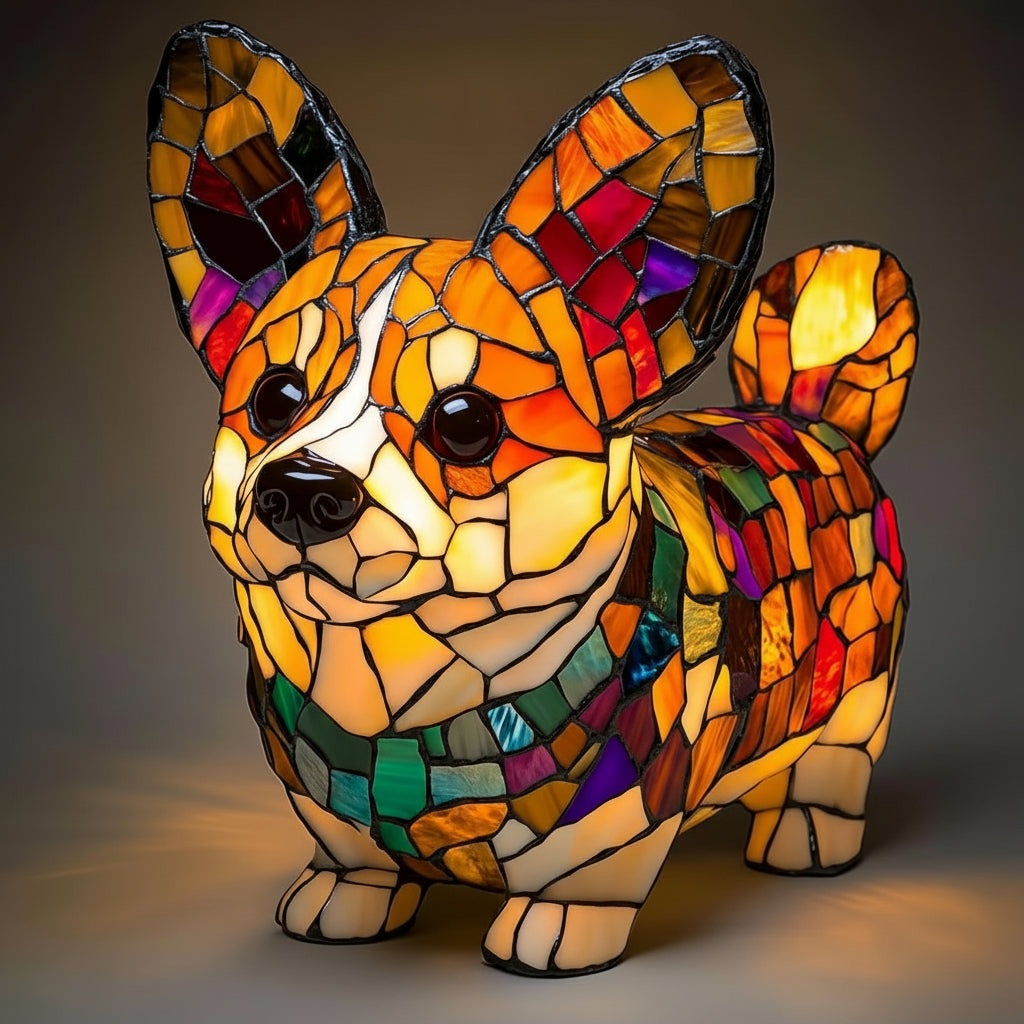 Dog Shape LED Table Lamp Stained Glass Style Night Light