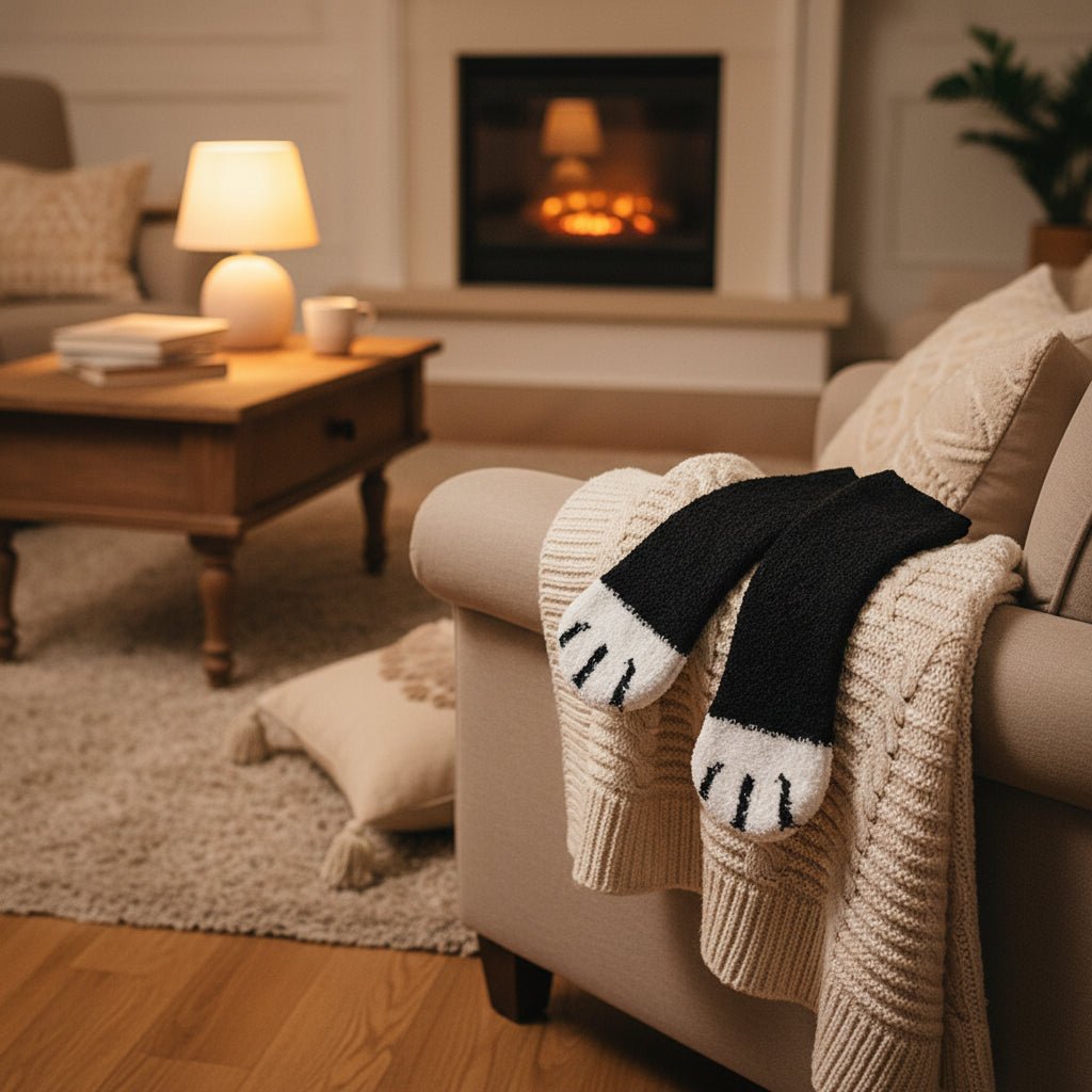 Women’s Crew Socks Cotton Cat Paw Pattern