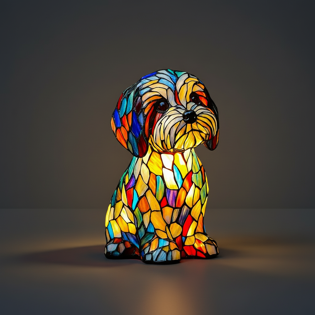 Dog Shape LED Table Lamp Stained Glass Style Night Light