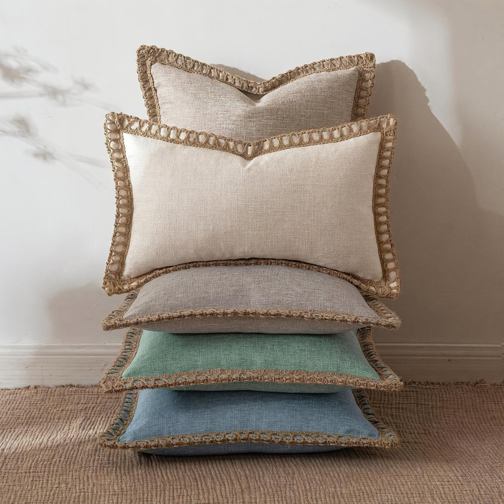Square Linen Trim Cushion Cover Decorative Pillow Case