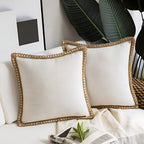 Square Linen Trim Cushion Cover Decorative Pillow Case